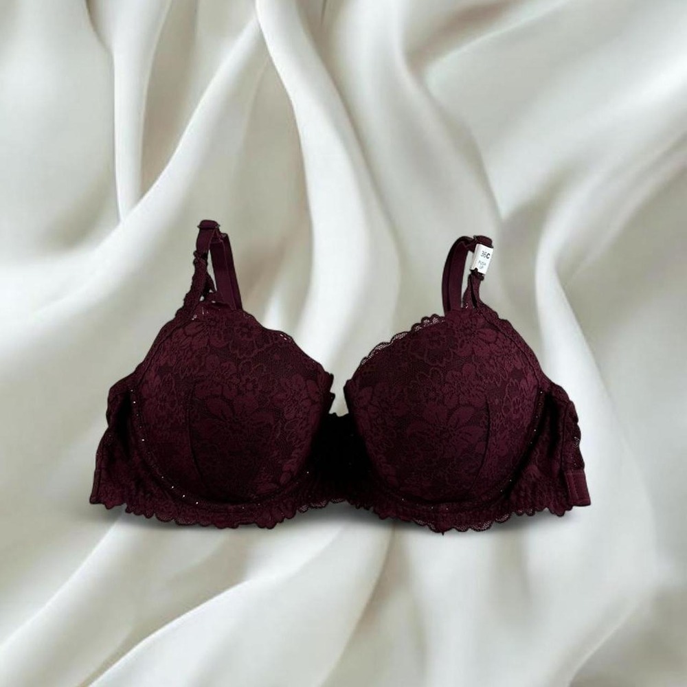 NWT Victoria's Secret PINK‎ burgundy rhinestone lace balconette push up bra y2k